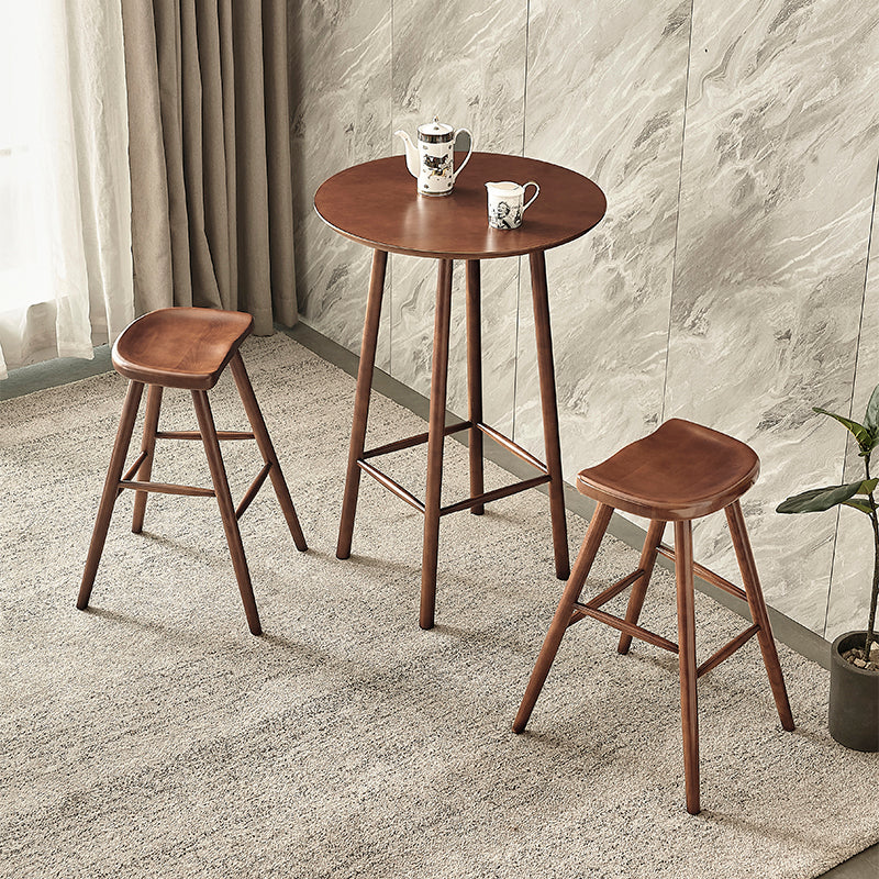 1/3 Pieces Modern Round Bar Table Set Ash Wood Bistro Set with Footrest