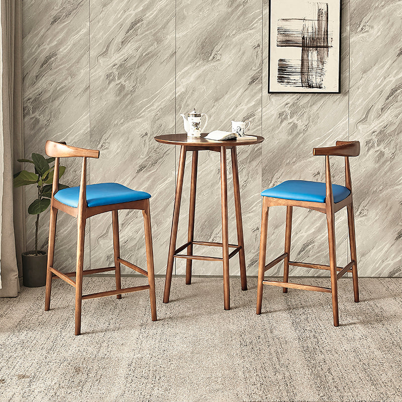 1/3 Pieces Modern Round Bar Table Set Ash Wood Bistro Set with Footrest