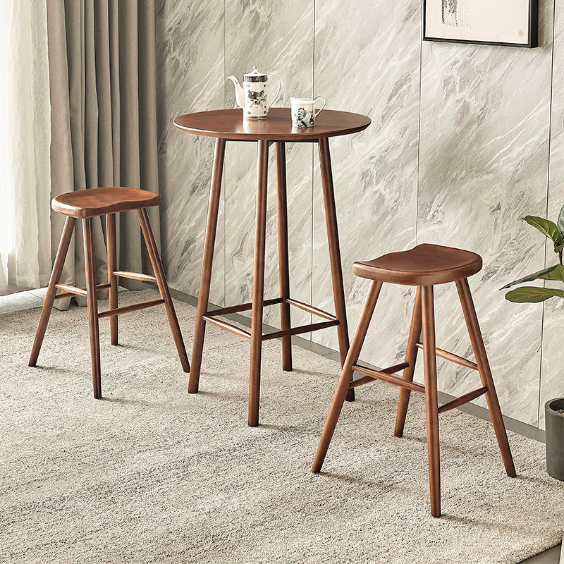 1/3 Pieces Modern Round Bar Table Set Ash Wood Bistro Set with Footrest