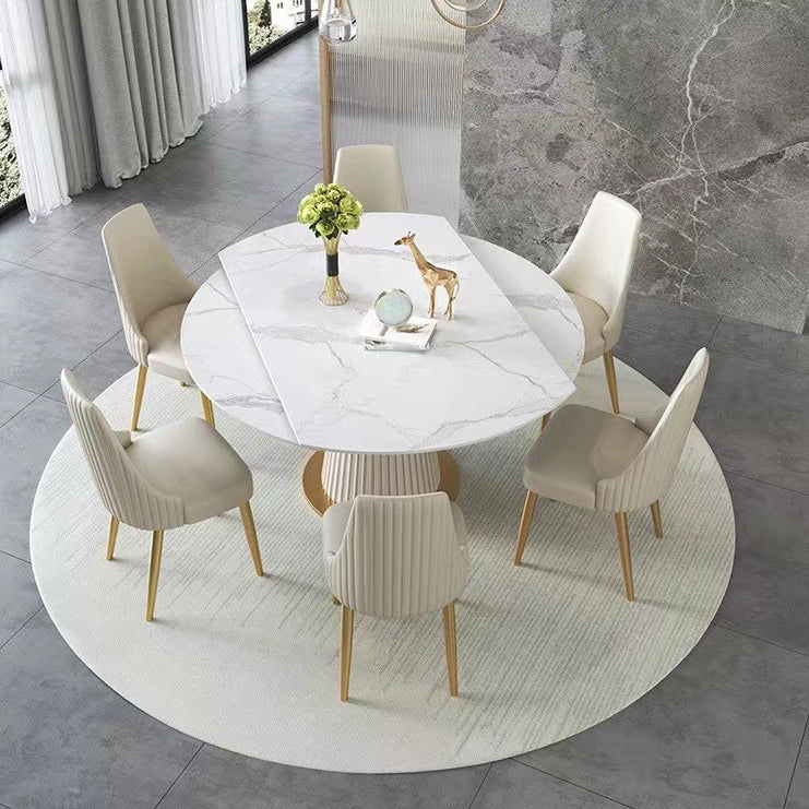 Scandinavian Round Dining Table Furniture 1/4/5/6/7 Pieces Leather Dining Room Chair Set