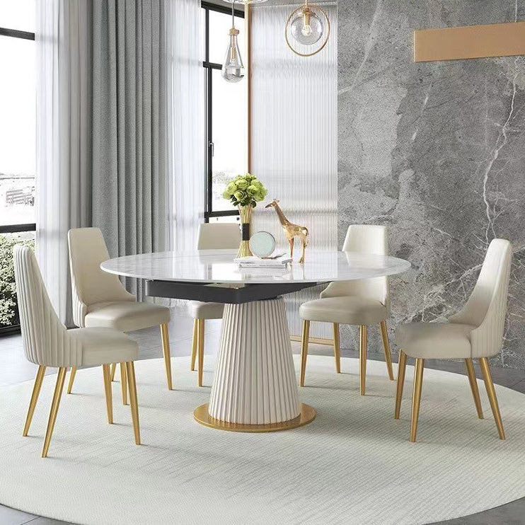 Scandinavian Round Dining Table Furniture 1/4/5/6/7 Pieces Leather Dining Room Chair Set