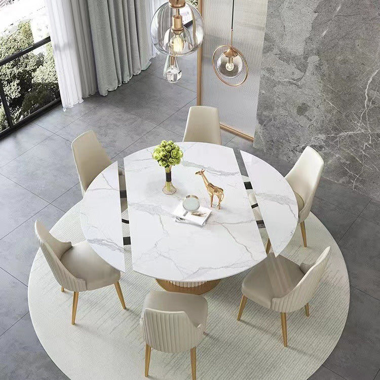 Scandinavian Round Dining Table Furniture 1/4/5/6/7 Pieces Leather Dining Room Chair Set