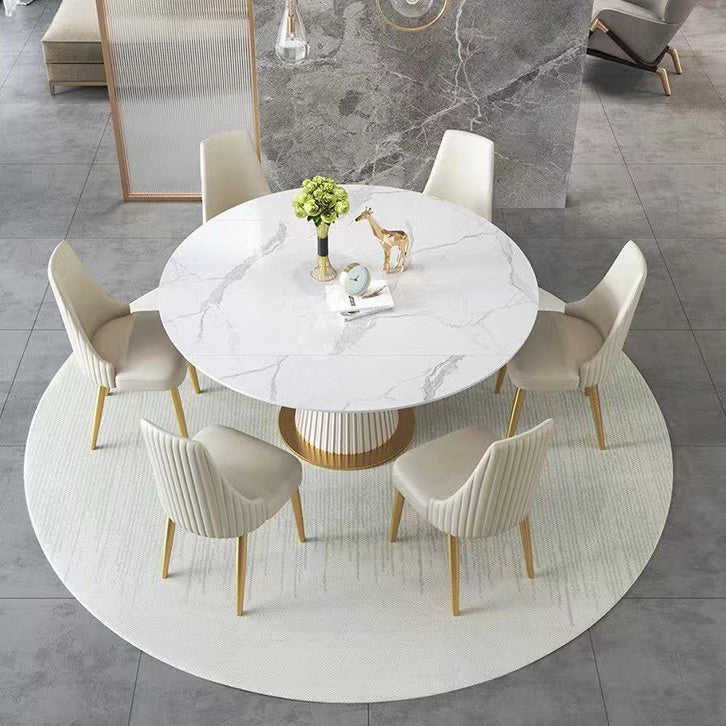 Scandinavian Round Dining Table Furniture 1/4/5/6/7 Pieces Leather Dining Room Chair Set