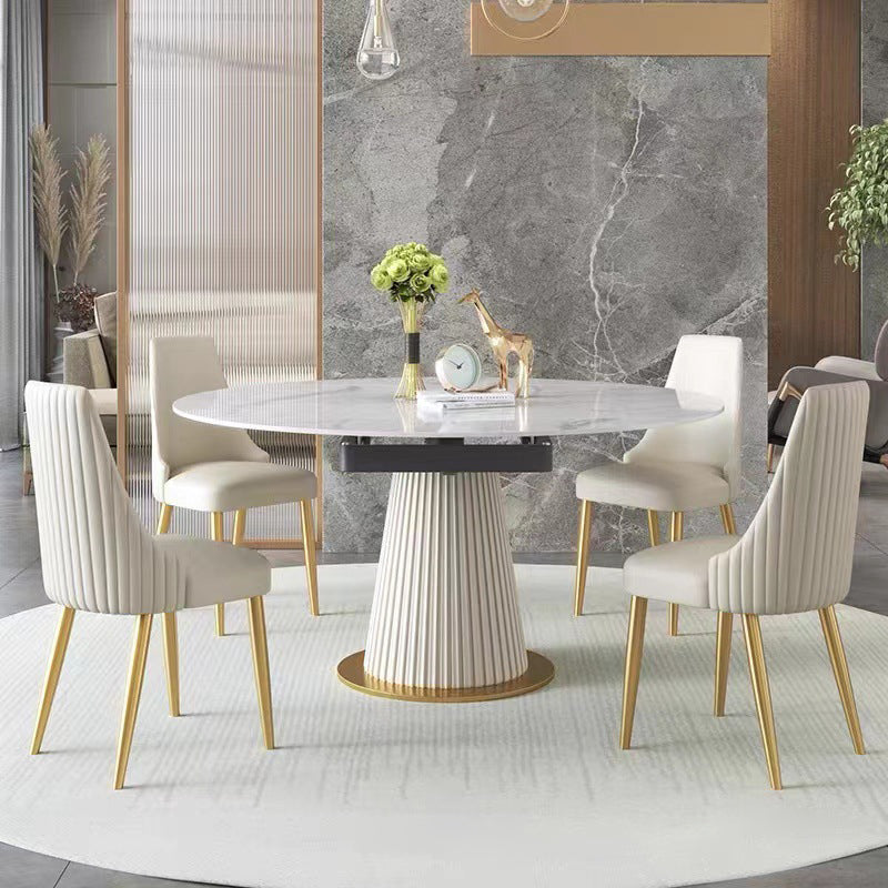 Scandinavian Round Dining Table Furniture 1/4/5/6/7 Pieces Leather Dining Room Chair Set