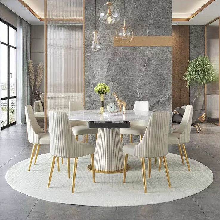 Scandinavian Round Dining Table Furniture 1/4/5/6/7 Pieces Leather Dining Room Chair Set