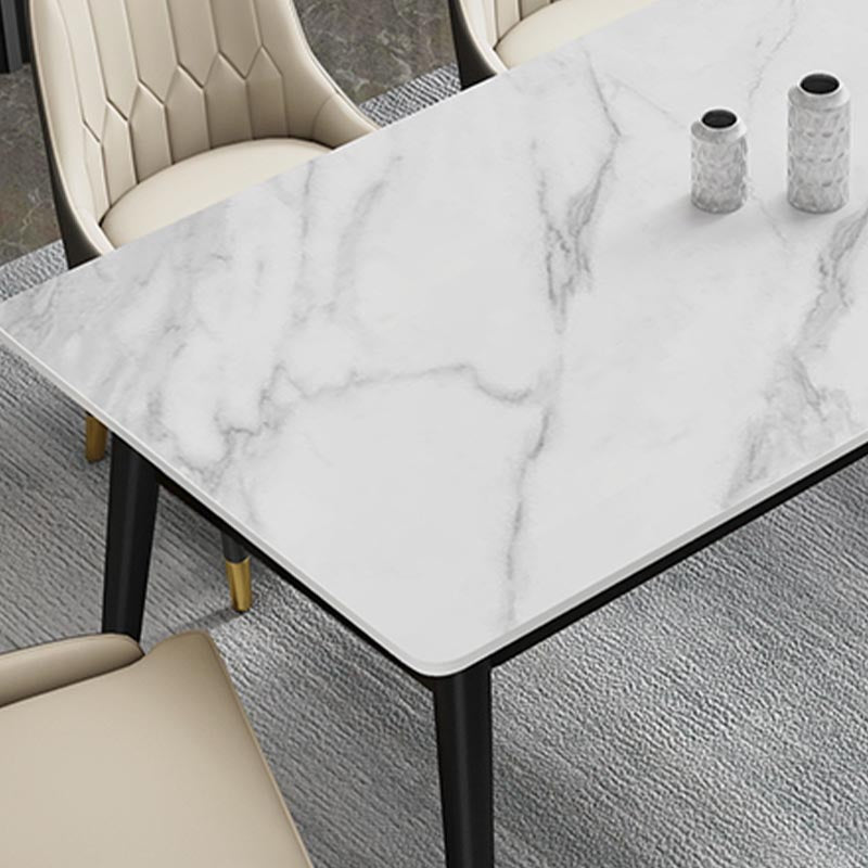 Rectangle Stone Top Dining Table Modern Black 4 Legs Dining Table for Living Room