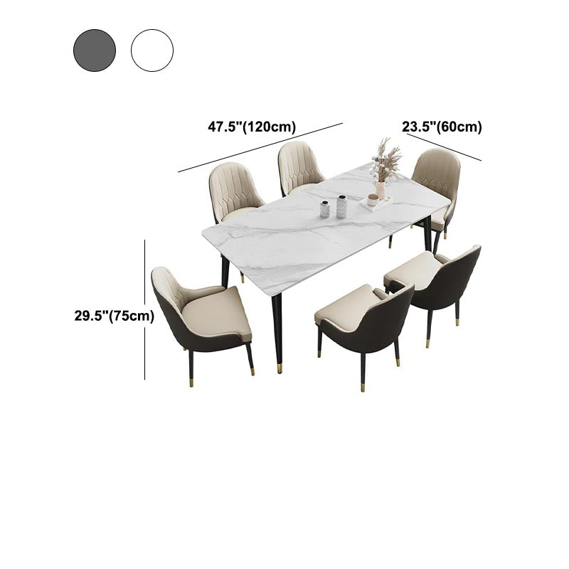 Rectangle Stone Top Dining Table Modern Black 4 Legs Dining Table for Living Room