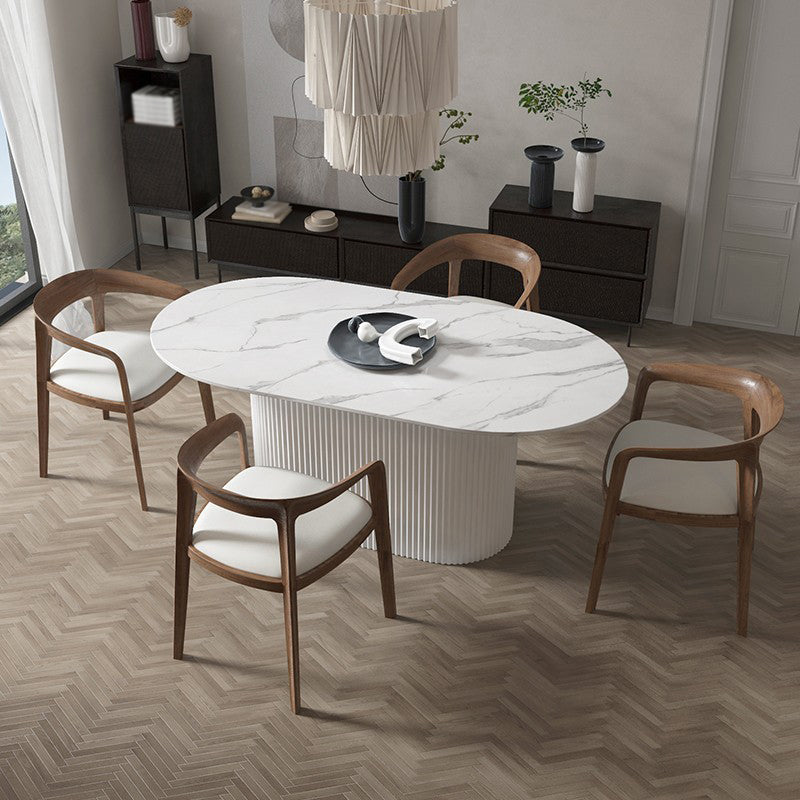 Simplicity Oval Dining Table Sintered Stone and Pine Top Pedestal Table