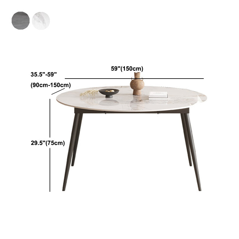 Round Dining Table with Leaf Extension Modern Stone Black Legs Dinette Table
