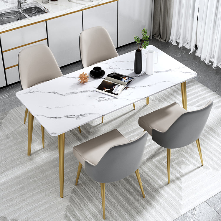 Traditional Luxury Dining Table Rectangle Stone Top White and Gold Table