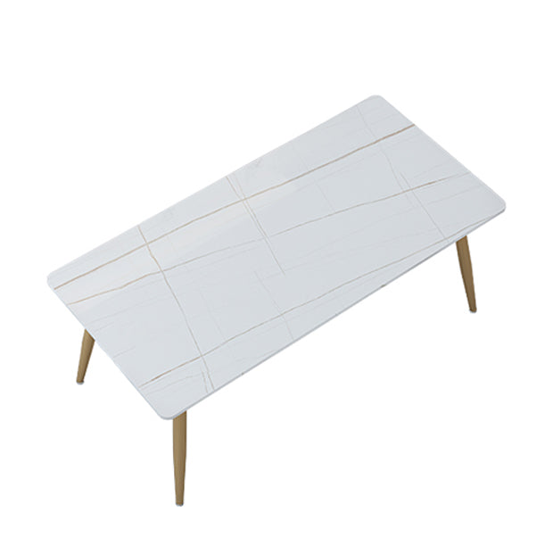 Traditional Luxury Dining Table Rectangle Stone Top White and Gold Table