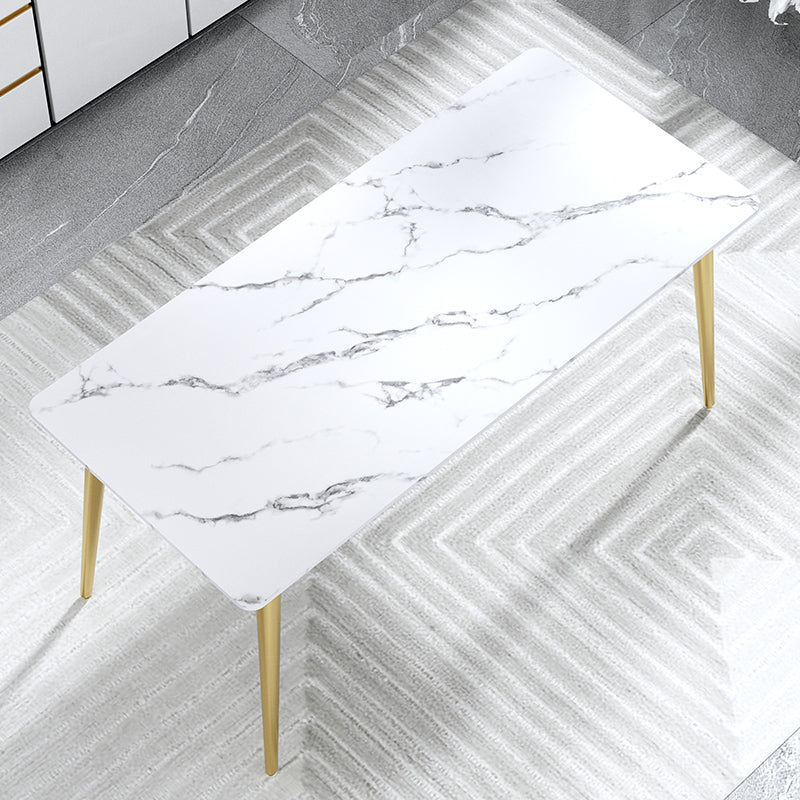 Traditional Luxury Dining Table Rectangle Stone Top White and Gold Table