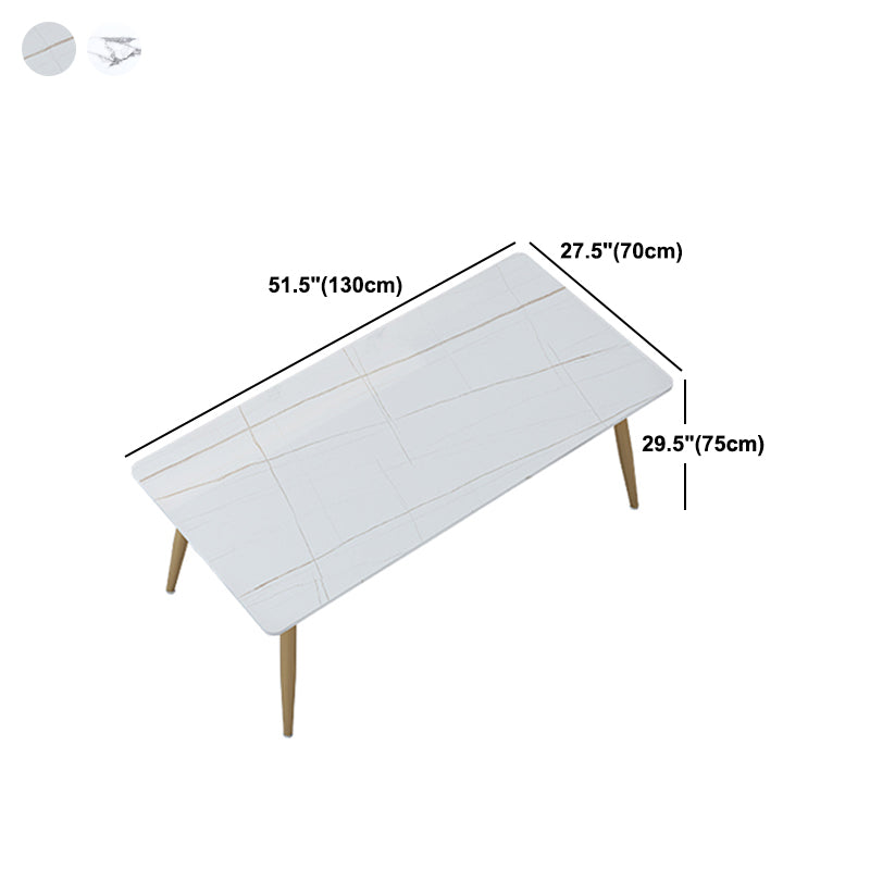 Traditional Luxury Dining Table Rectangle Stone Top White and Gold Table