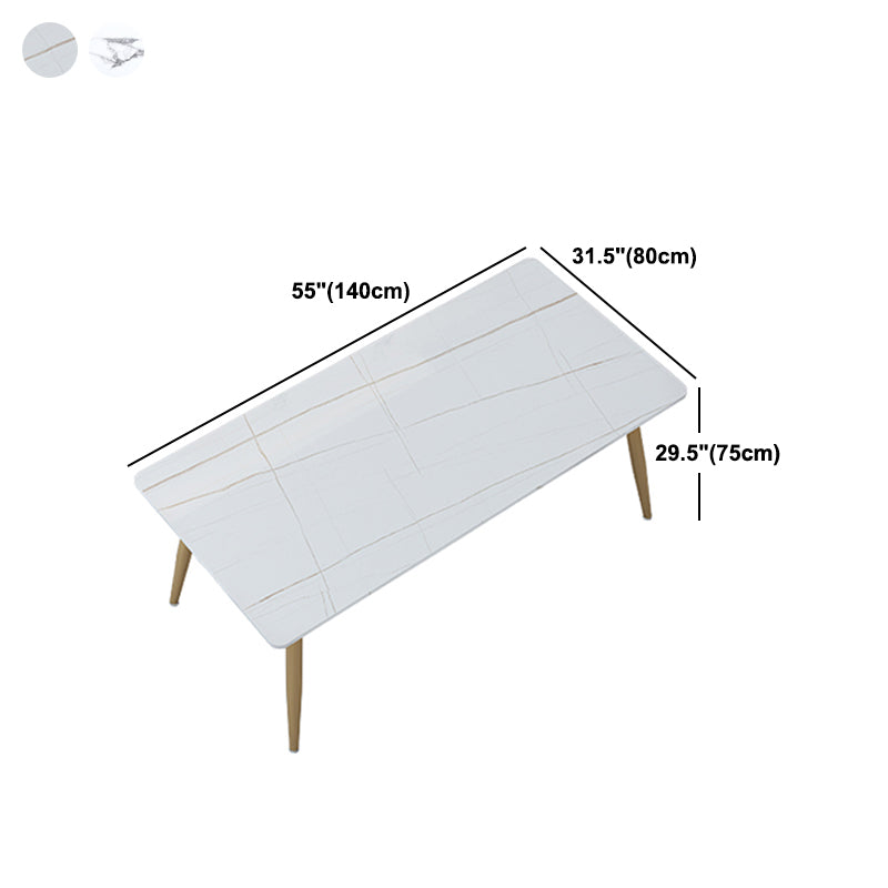 Traditional Luxury Dining Table Rectangle Stone Top White and Gold Table