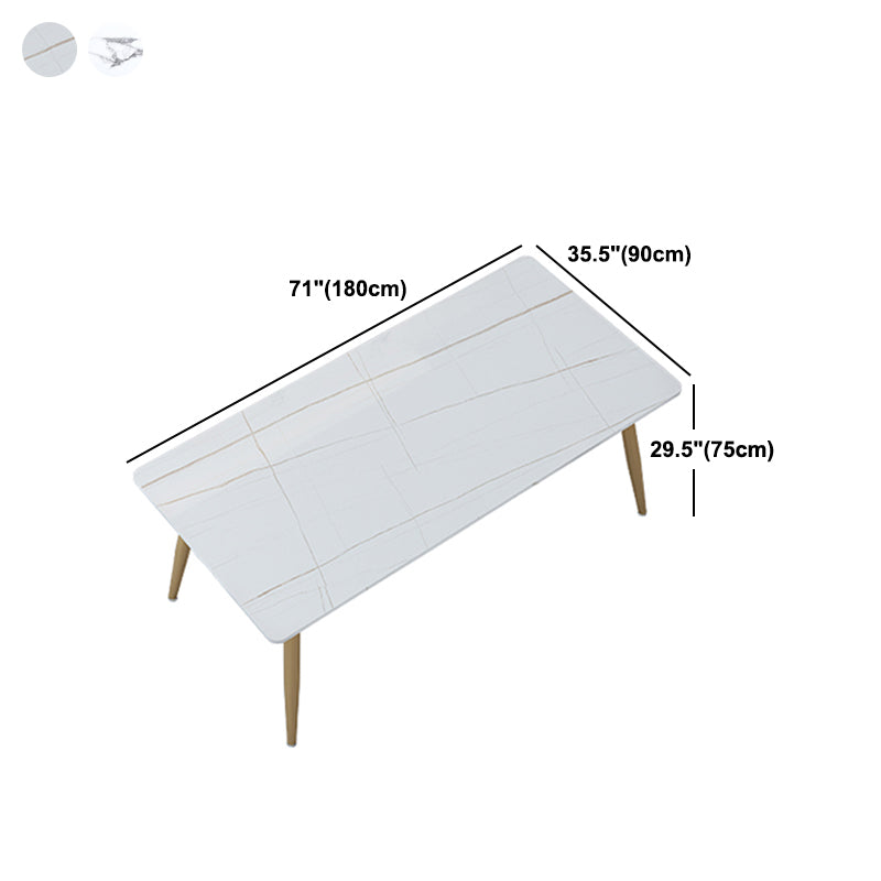 Traditional Luxury Dining Table Rectangle Stone Top White and Gold Table