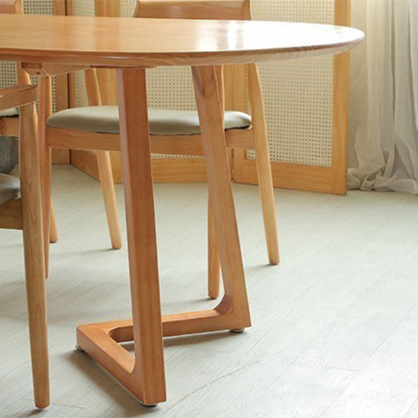 Modern Pine Wood Table for Restaurant Oval Table with Two Wood Pedestal