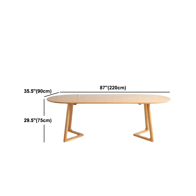 Modern Pine Wood Table for Restaurant Oval Table with Two Wood Pedestal