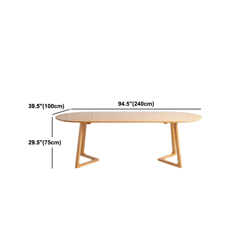 Modern Pine Wood Table for Restaurant Oval Table with Two Wood Pedestal
