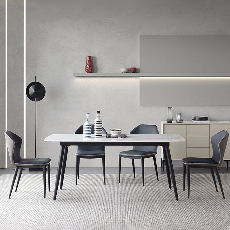 Industrial Rectangle Stone Top Dinner Table Black Tripod Base Dining Table