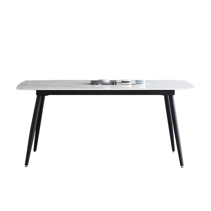 Industrial Rectangle Stone Top Dinner Table Black Tripod Base Dining Table