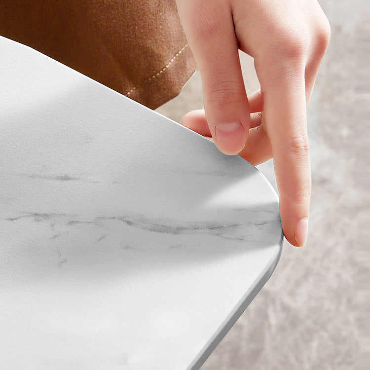 Industrial Rectangle Stone Top Dinner Table Black Tripod Base Dining Table