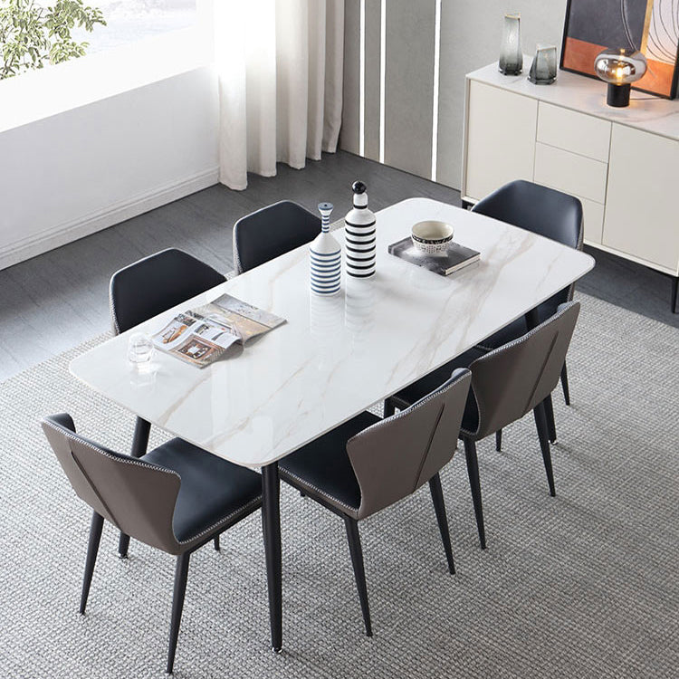 Industrial Rectangle Stone Top Dinner Table Black Tripod Base Dining Table