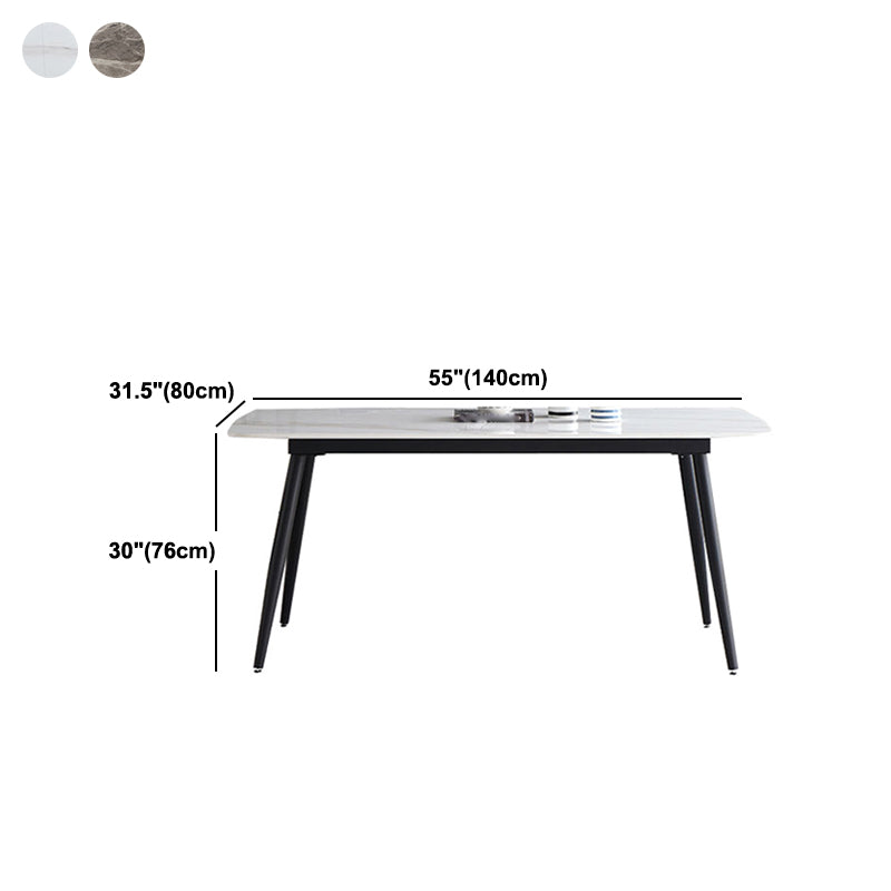 Industrial Rectangle Stone Top Dinner Table Black Tripod Base Dining Table
