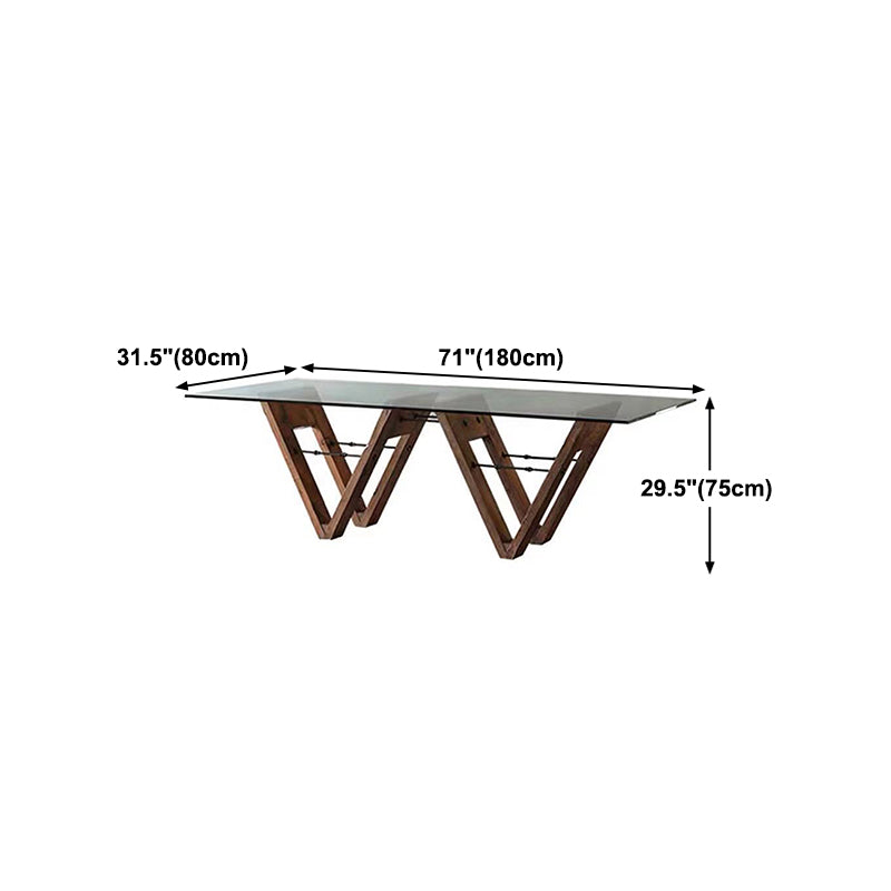 Solid Wood Contemporary Rectangle Dining Table Glass Top Table for Dining Room