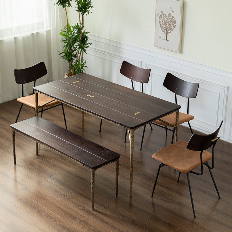 Rectangle 4 Legs Luxury Table Wood Color Fixed Table with Solid Wood