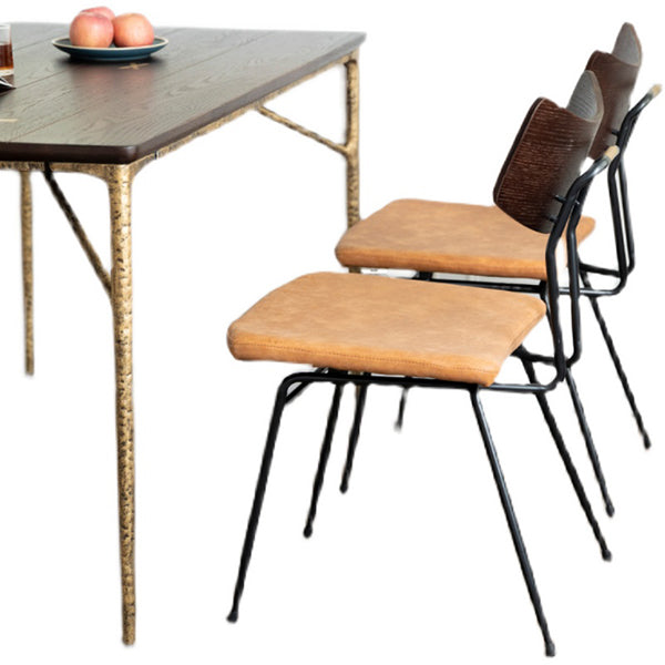 Rectangle 4 Legs Luxury Table Wood Color Fixed Table with Solid Wood