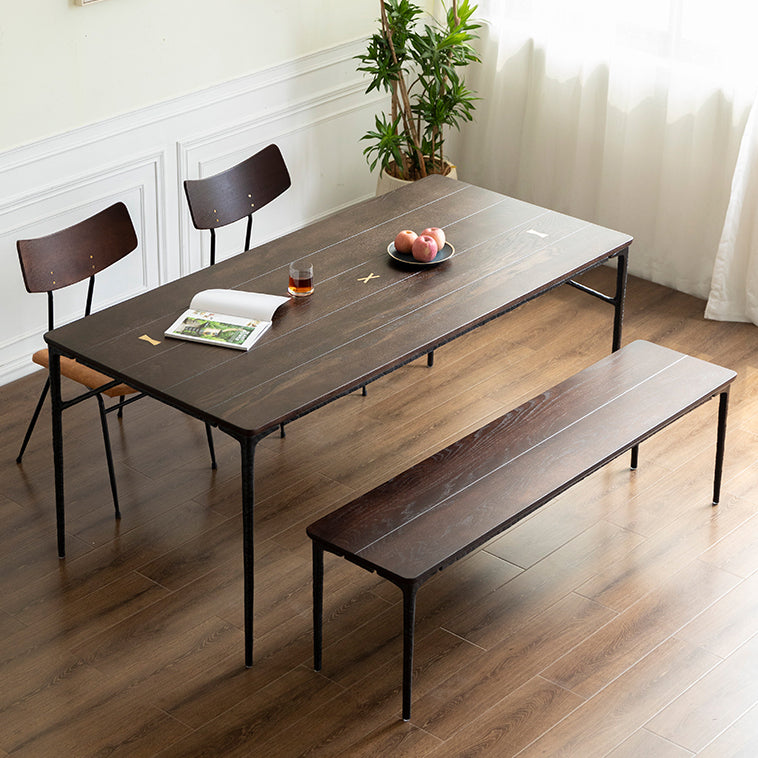 Rectangle 4 Legs Luxury Table Wood Color Fixed Table with Solid Wood