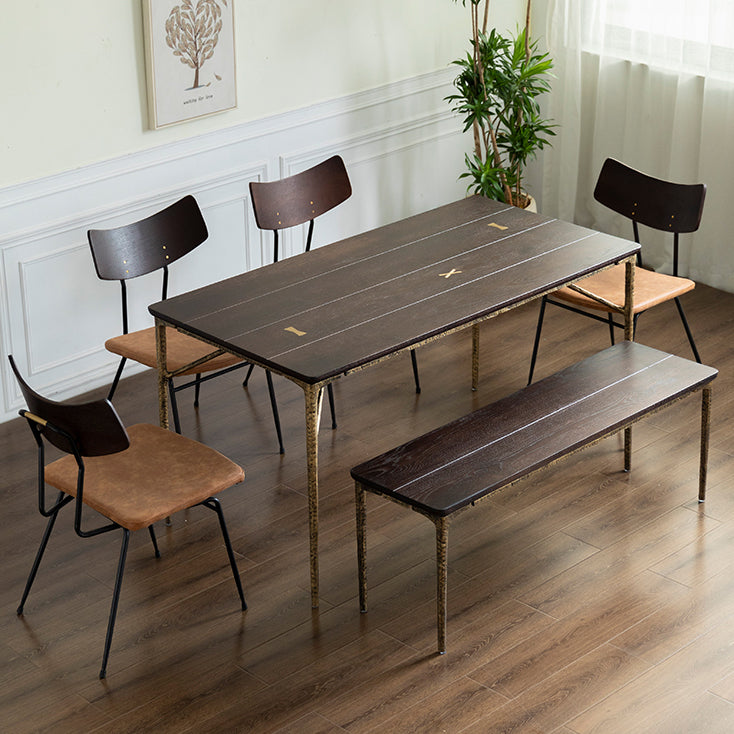 Rectangle 4 Legs Luxury Table Wood Color Fixed Table with Solid Wood