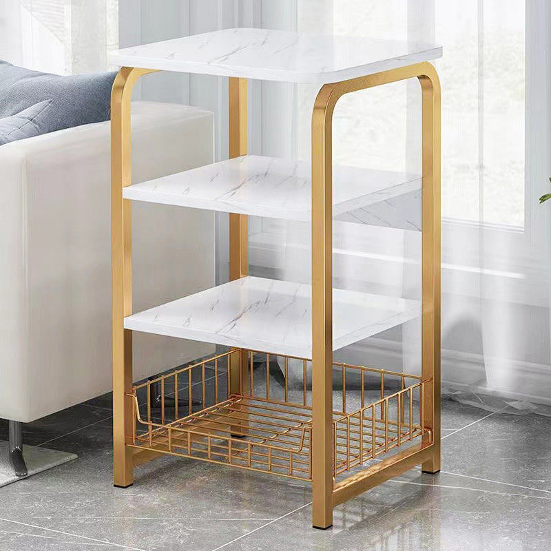 Modern Farmhouse Rectangular Wood Side End Table with Four Metal Legs