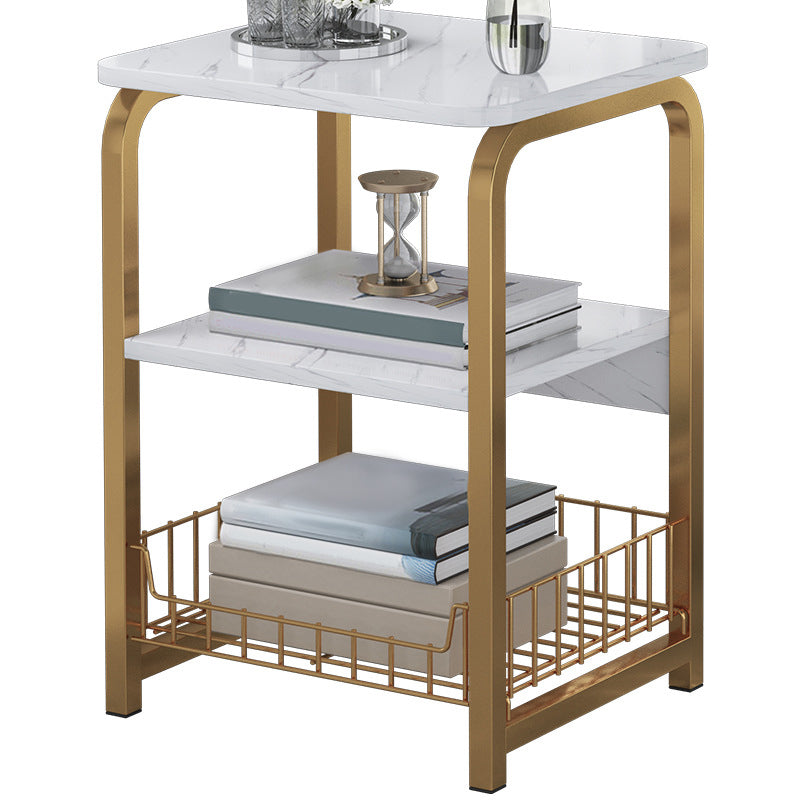 Modern Farmhouse Rectangular Wood Side End Table with Four Metal Legs