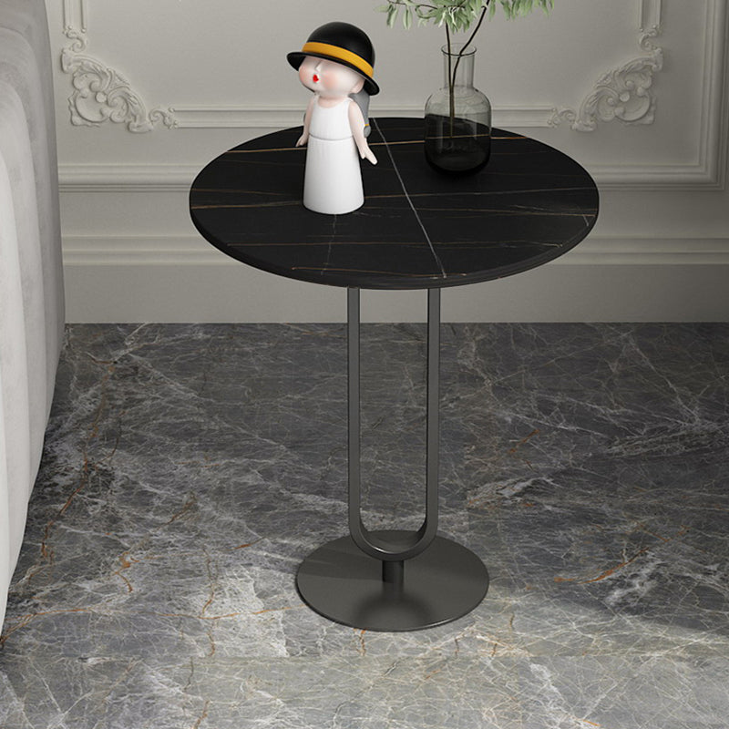 21.6"Tall Round Stone Top End Table Iron Pedestal Sofa Side Table