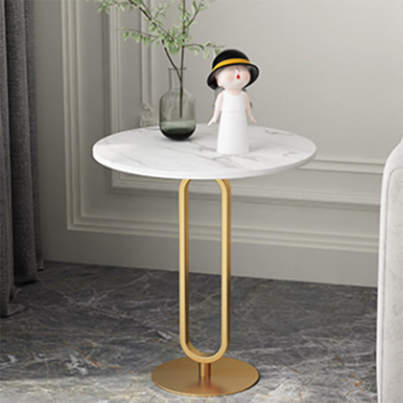 21.6"Tall Round Stone Top End Table Iron Pedestal Sofa Side Table