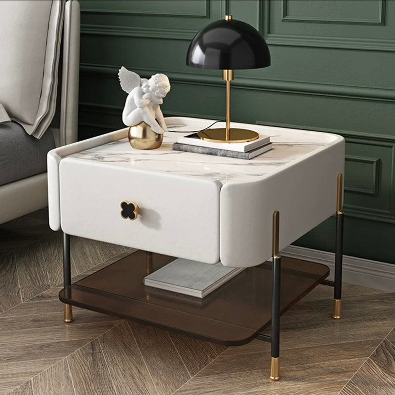 Modern Style with 1 Drawer 1 Storage Rack Leather Black Leg and Nightstand