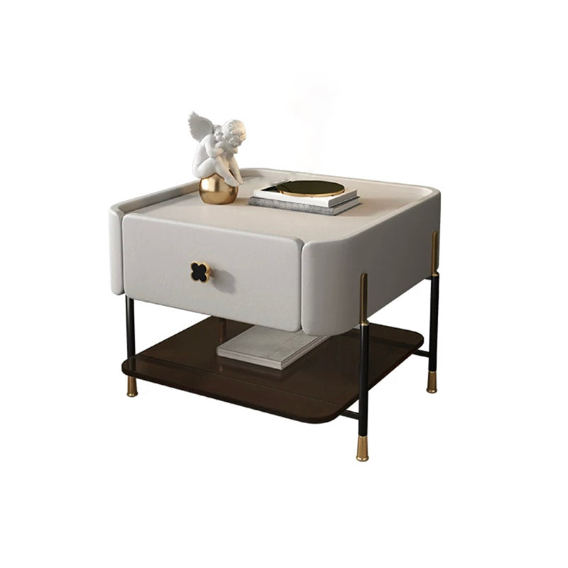 Modern Style with 1 Drawer 1 Storage Rack Leather Black Leg and Nightstand