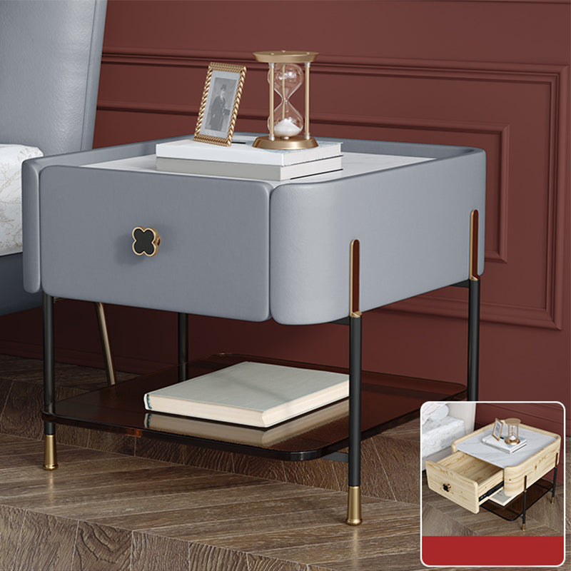 Modern Style with 1 Drawer 1 Storage Rack Leather Black Leg and Nightstand