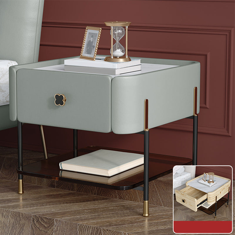 Modern Style with 1 Drawer 1 Storage Rack Leather Black Leg and Nightstand