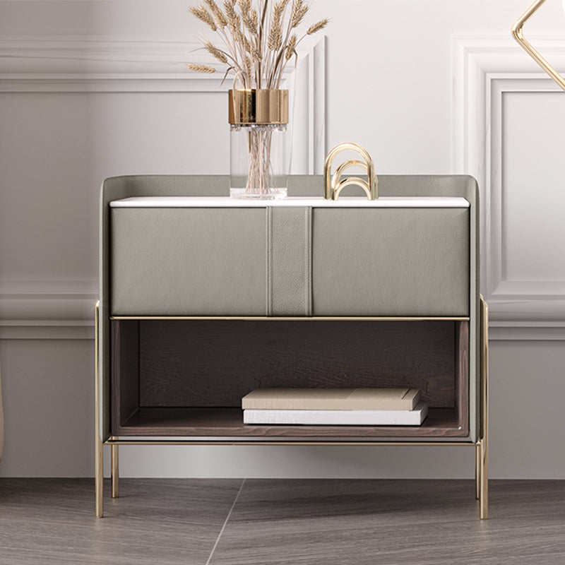 1-Drawer 1-Shelf Accent Table Nightstand 20.47" Tall Stone Nightstand