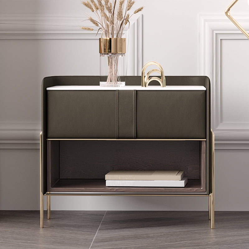 1-Drawer 1-Shelf Accent Table Nightstand 20.47" Tall Stone Nightstand