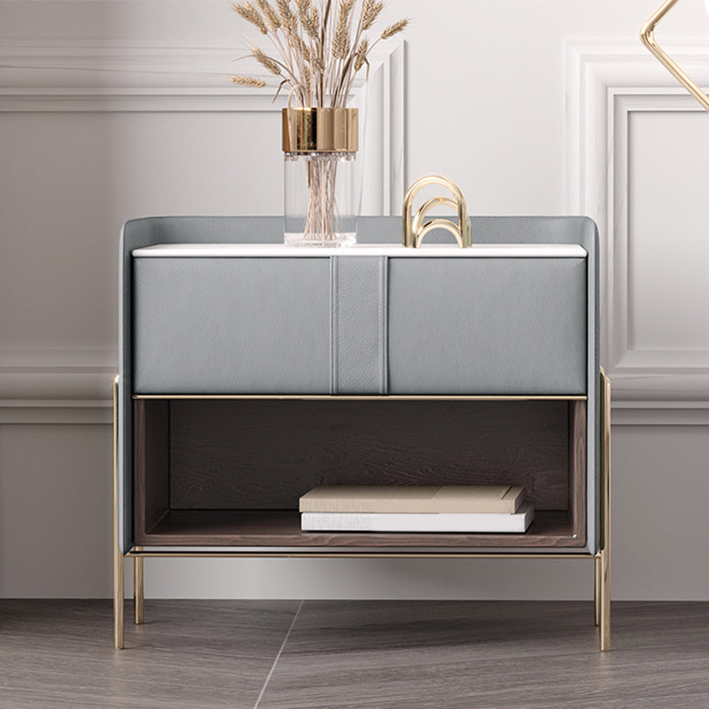 1-Drawer 1-Shelf Accent Table Nightstand 20.47" Tall Stone Nightstand