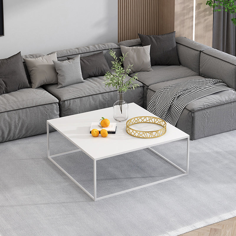 White/Black Metal Frame Coffee Table Modern Square Assembled Table