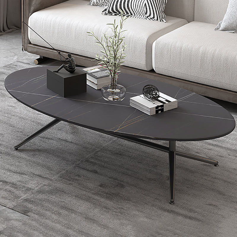 Black/White Slate Oval/Round Coffee Table Modern Trestle Coffee Table