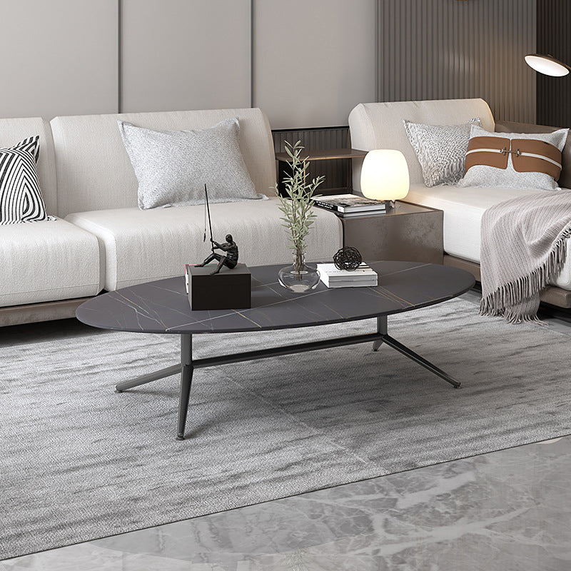 Black/White Slate Oval/Round Coffee Table Modern Trestle Coffee Table