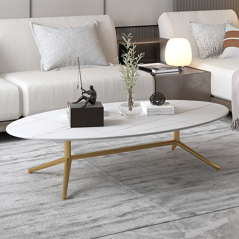 Black/White Slate Oval/Round Coffee Table Modern Trestle Coffee Table