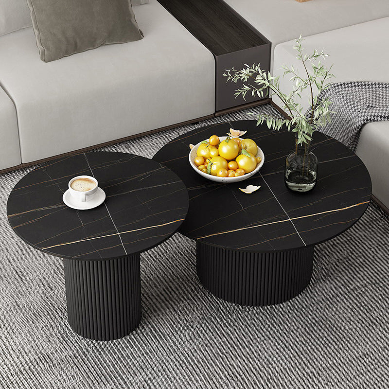 Modern Style Black/white Rock Slab Top Metal Craft Round Coffee Table