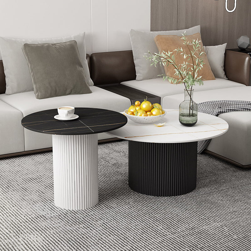 Modern Style Black/white Rock Slab Top Metal Craft Round Coffee Table