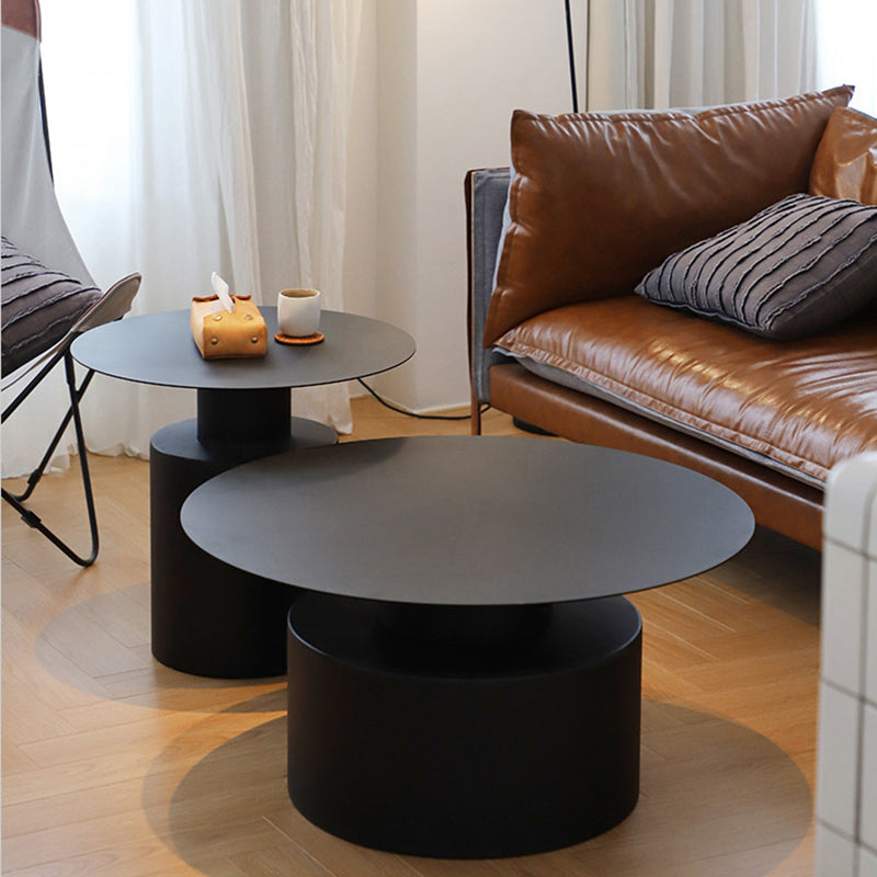 Black/White Pedestal Coffee Table Metal Round Cocktail Table